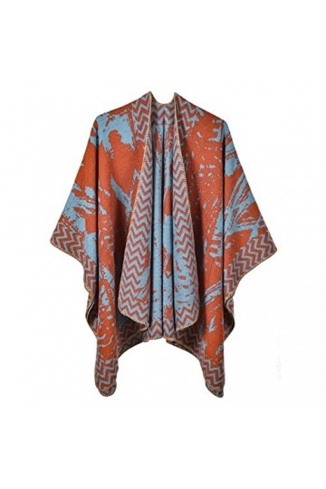 MXDVSN Poncho châle chaud pour femme ouvert sur le devant cape réversible pour femme printemps automne imprimé long cardigan 