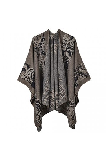 MXDVSN Poncho châle chaud pour femme ouvert sur le devant cape réversible pour femme printemps automne imprimé long cardigan 