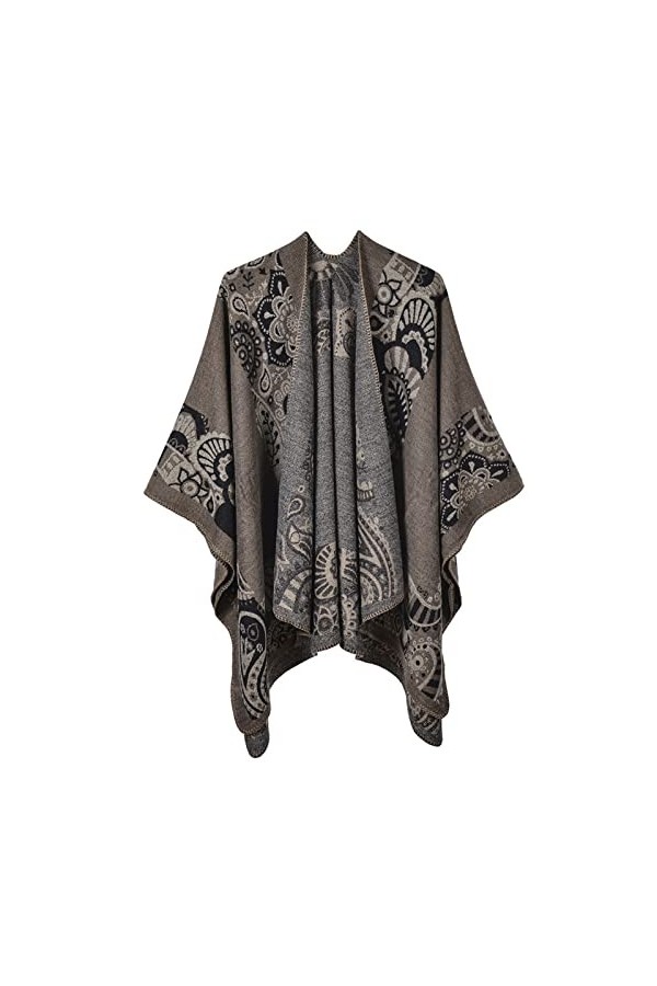 MXDVSN Poncho châle chaud pour femme ouvert sur le devant cape réversible pour femme printemps automne imprimé long cardigan 