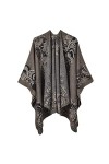 MXDVSN Poncho châle chaud pour femme ouvert sur le devant cape réversible pour femme printemps automne imprimé long cardigan 