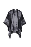 MXDVSN Poncho châle chaud pour femme ouvert sur le devant cape réversible pour femme printemps automne imprimé long cardigan 