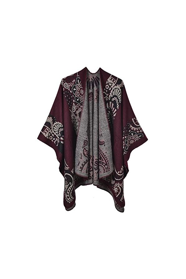 MXDVSN Poncho châle chaud pour femme ouvert sur le devant cape réversible pour femme printemps automne imprimé long cardigan 