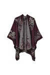 MXDVSN Poncho châle chaud pour femme ouvert sur le devant cape réversible pour femme printemps automne imprimé long cardigan 