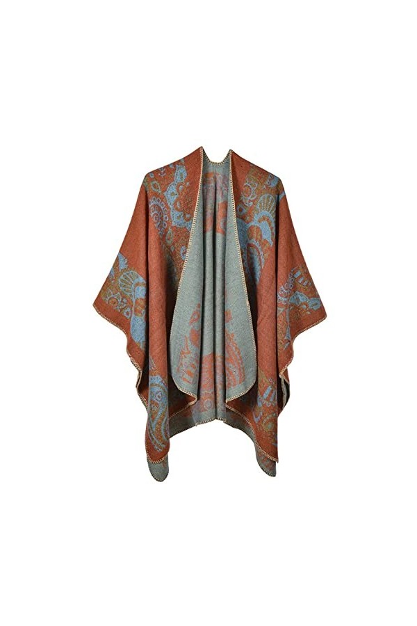MXDVSN Poncho châle chaud pour femme ouvert sur le devant cape réversible pour femme printemps automne imprimé long cardigan 