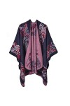 MXDVSN Poncho châle chaud pour femme ouvert sur le devant cape réversible pour femme printemps automne imprimé long cardigan 