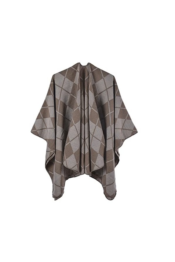 MXDVSN Poncho châle chaud pour femme ouvert sur le devant cape réversible pour femme printemps automne imprimé long cardigan 