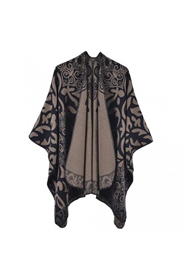 MXDVSN Poncho châle chaud pour femme ouvert sur le devant cape réversible pour femme printemps automne imprimé long cardigan 