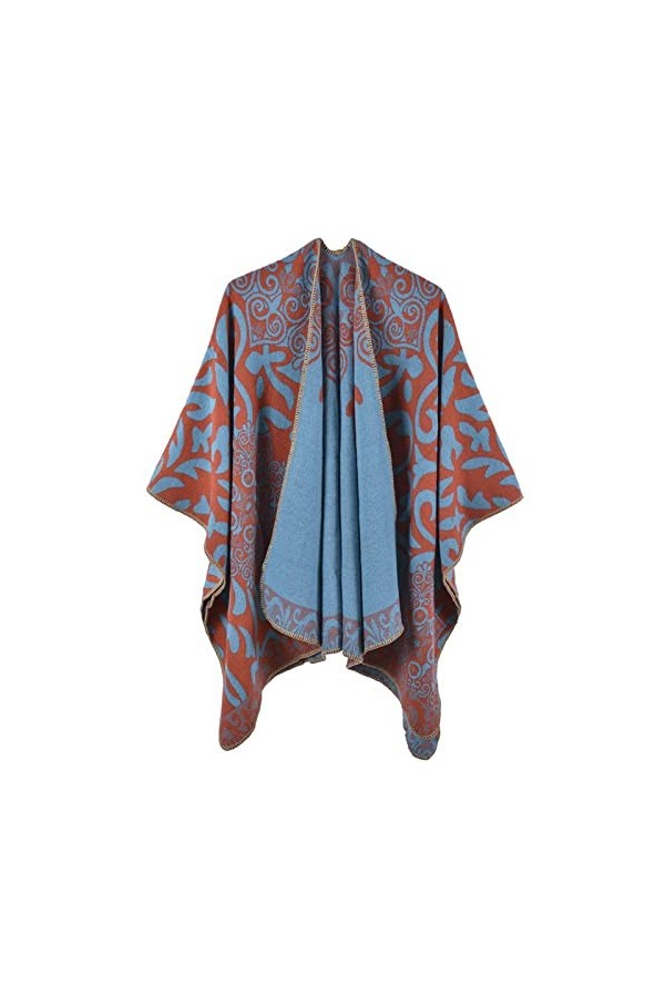 MXDVSN Poncho châle chaud pour femme ouvert sur le devant cape réversible pour femme printemps automne imprimé long cardigan 