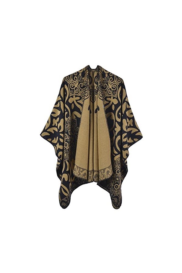 MXDVSN Poncho châle chaud pour femme ouvert sur le devant cape réversible pour femme printemps automne imprimé long cardigan 