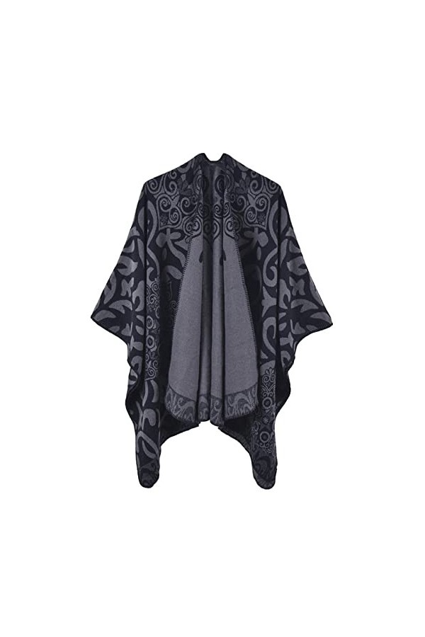MXDVSN Poncho châle chaud pour femme ouvert sur le devant cape réversible pour femme printemps automne imprimé long cardigan 