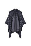 MXDVSN Poncho châle chaud pour femme ouvert sur le devant cape réversible pour femme printemps automne imprimé long cardigan 