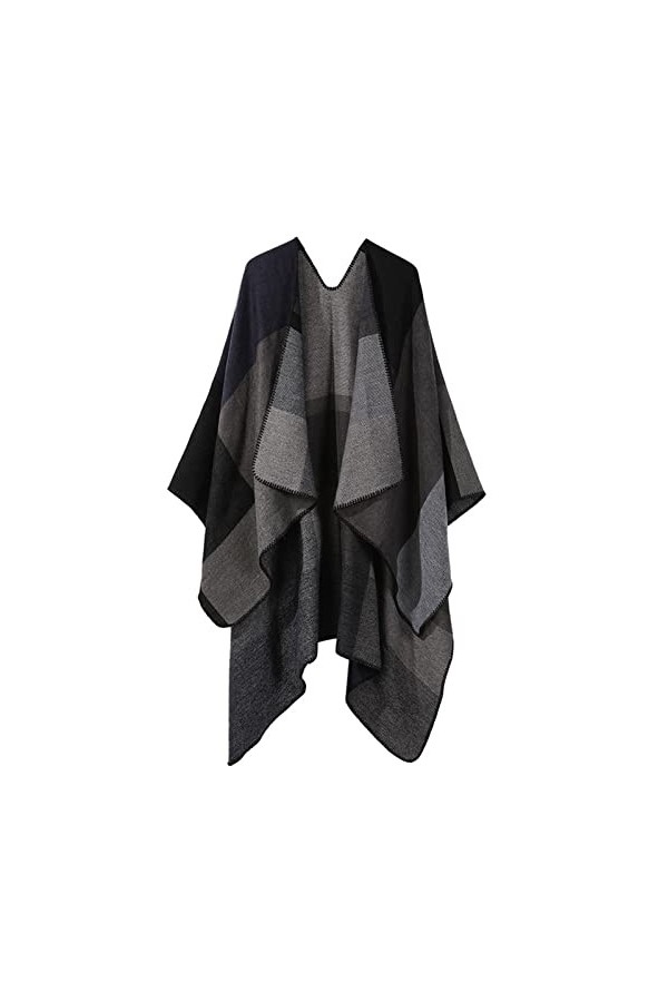 MXDVSN Poncho châle chaud ouvert sur le devant pour femme, cape coupe-vent imprimé, long cardigan dextérieur couverture 01-1