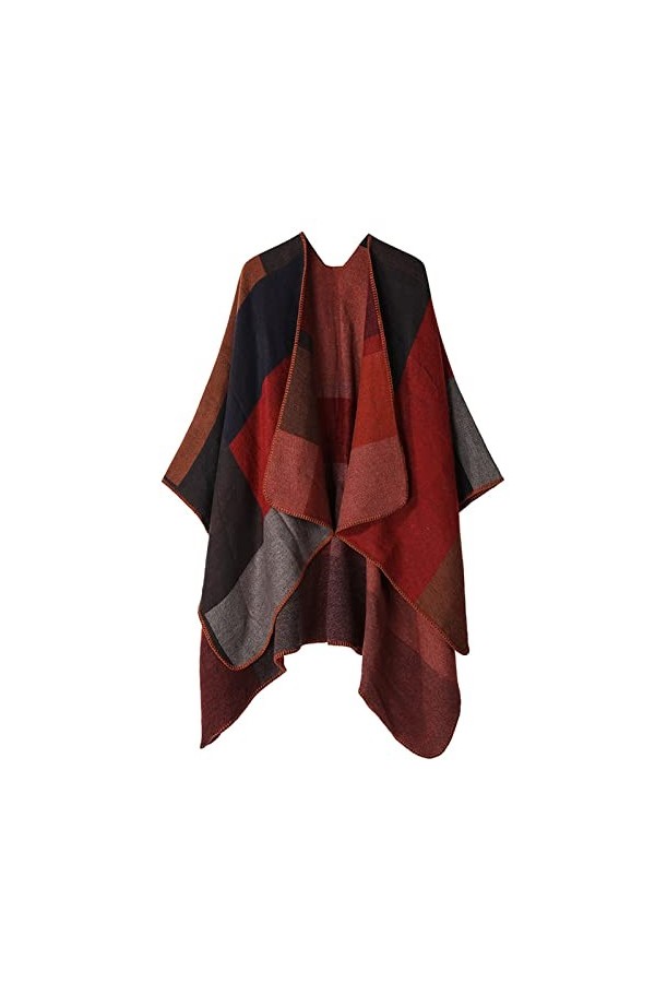 MXDVSN Poncho châle chaud ouvert sur le devant pour femme, cape coupe-vent imprimé, long cardigan dextérieur couverture 01-1