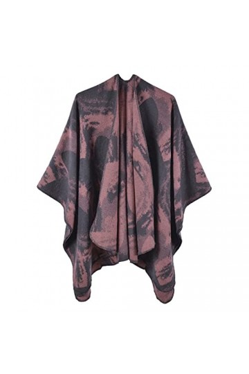 MXDVSN Poncho châle chaud ouvert sur le devant pour femme, cape coupe-vent imprimé, long cardigan dextérieur couverture 02-1