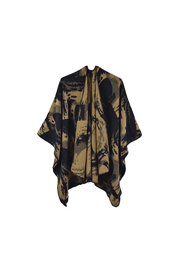 MXDVSN Poncho châle chaud ouvert sur le devant pour femme, cape coupe-vent imprimé, long cardigan dextérieur couverture 02-1