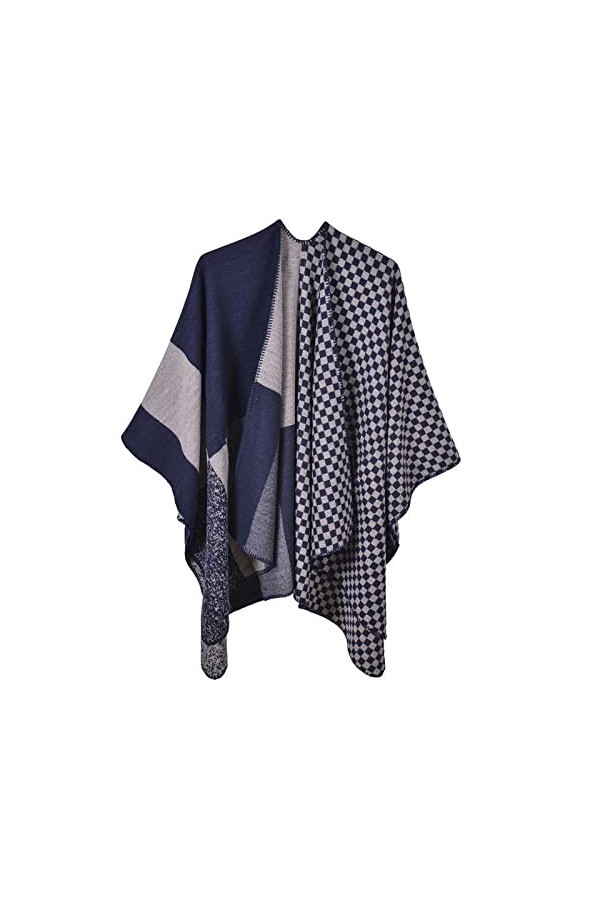 MXDVSN Poncho châle chaud ouvert sur le devant pour femme, cape coupe-vent imprimé, long cardigan dextérieur couverture 02-1