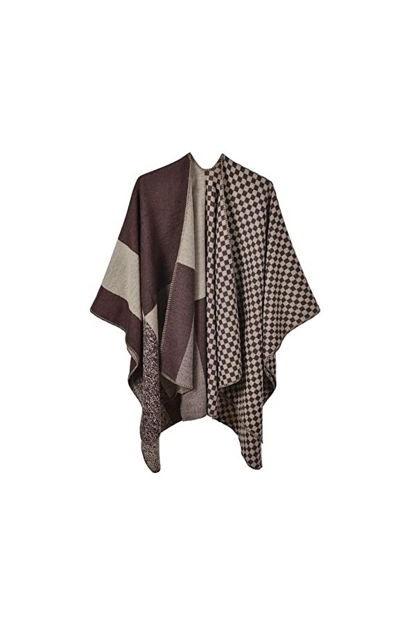 MXDVSN Poncho châle chaud ouvert sur le devant pour femme, cape coupe-vent imprimé, long cardigan dextérieur couverture 02-1