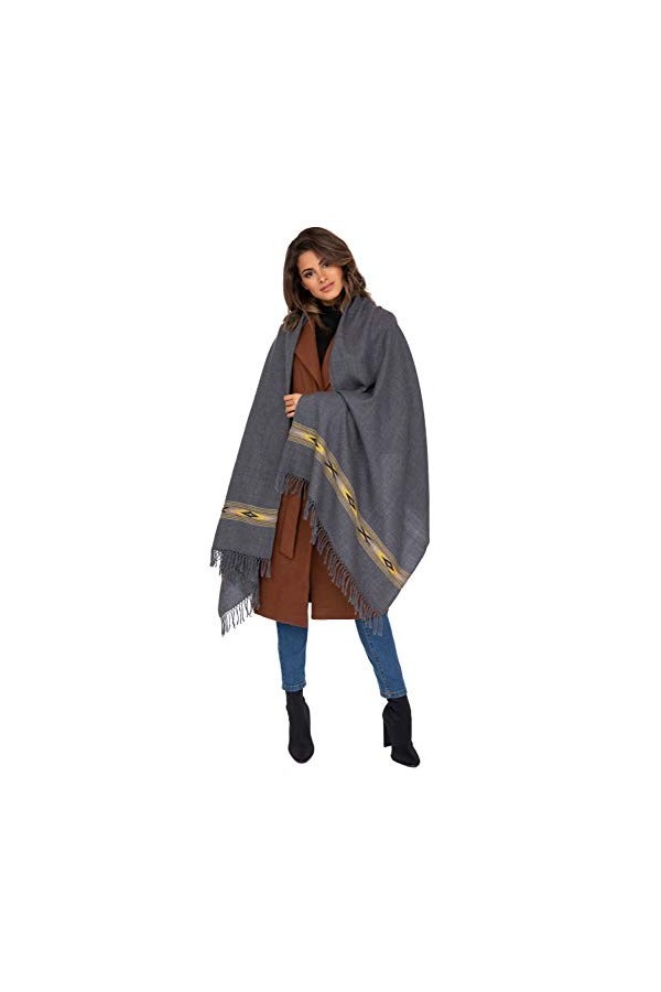likemary Takhi Echarpe en Laine Mérinos Tissée à la Main avec Motif - Châle Plaid Chaud Parfait pour Voyager - Foulard Oversi