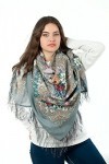 Russe Floral folklorique Pavlovo Posad châle écharpe etole foulard de laine Femme-gris