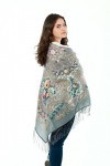 Russe Floral folklorique Pavlovo Posad châle écharpe etole foulard de laine Femme-gris