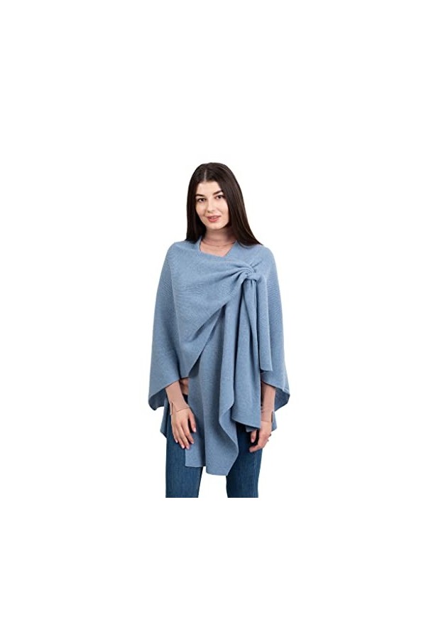 SAOL Châle pour femme en laine dagneau poncho taille unique, bleu ciel, taille unique