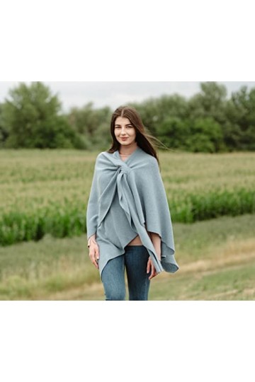 SAOL Châle pour femme en laine dagneau poncho taille unique, bleu ciel, taille unique