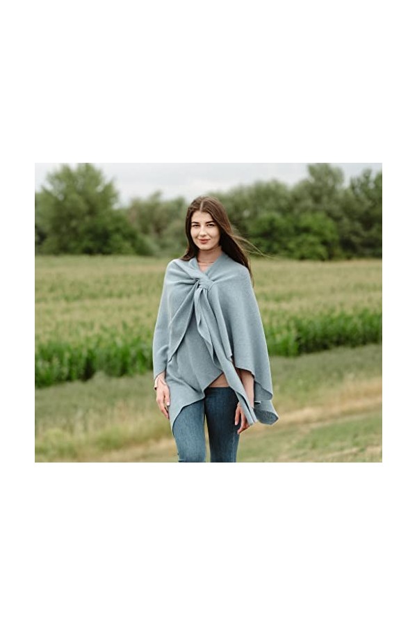 SAOL Châle pour femme en laine dagneau poncho taille unique, bleu ciel, taille unique