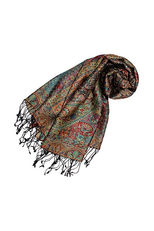 Lorenzo Cana - Pashmina Écharpe pour femme en soie et laine 70 x 190 cm Motif cachemire châle étole tissé 78118, pétrole