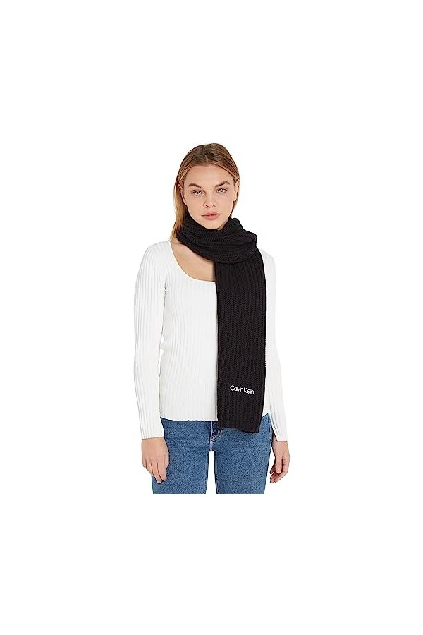 Calvin Klein Oversized Knit Scarf 30X180 ÉCHARPE en Maille Oversize 40X180, CK Black, OS Femme