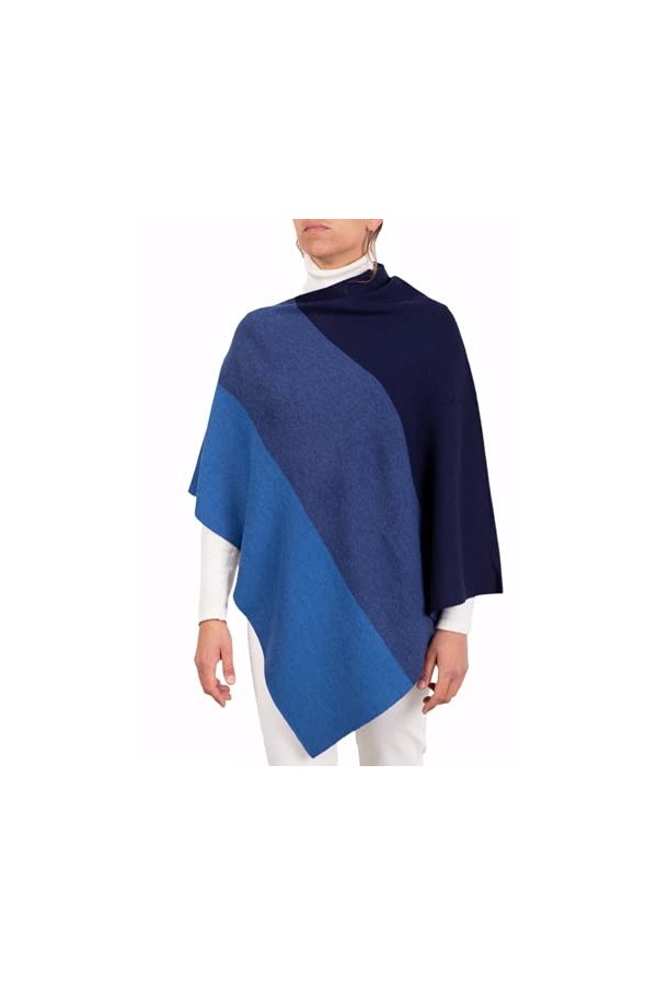 Poncho rayé en laine mérinos pour femme, fabriqué en Italie, mélange cachemire, noir, beige, blanc, motif châle, taille uniqu