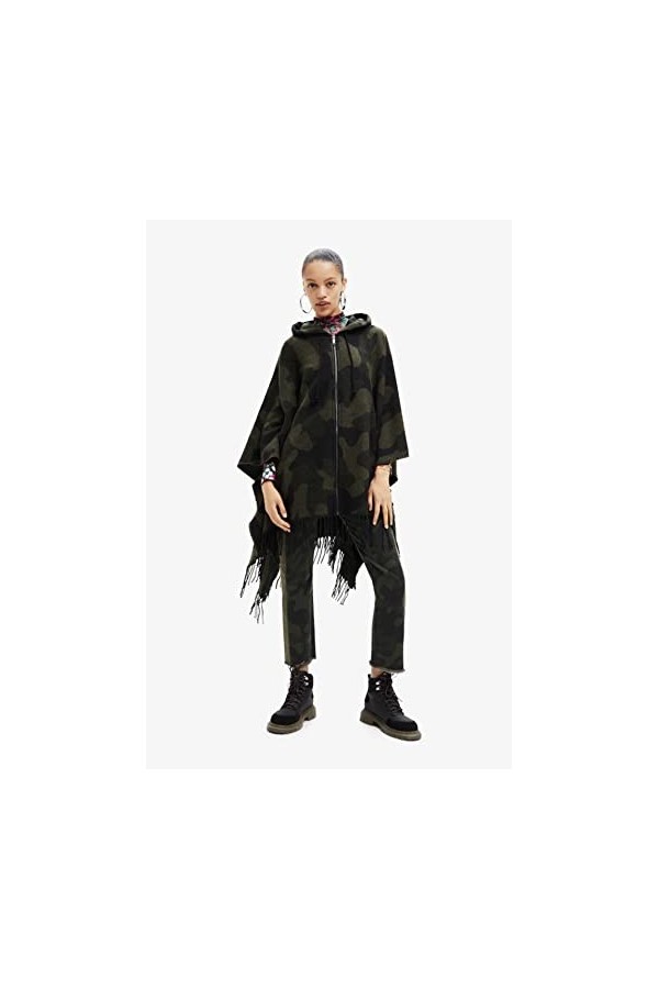 Desigual Poncho_Abstract, 4003 Military Green, Vert, Taille Unique Femme