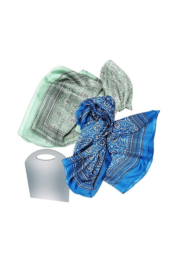 BEAT Foulard Femme 100% Soie Jaipur Design Collection Foulard 100 x 100 cm Bleu vert
