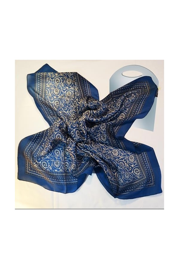 BEAT Foulard Femme 100% Soie Jaipur Design Collection Foulard 100 x 100 cm Bleu vert