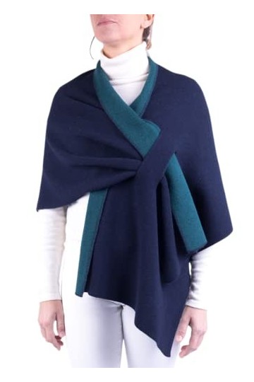 Cape mixte cachemire étole femme fabriquée en Italie laine mérinos cachemire bicolore noir beige bleu gris maille châle taill
