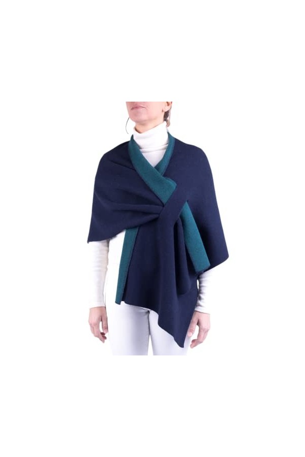Cape mixte cachemire étole femme fabriquée en Italie laine mérinos cachemire bicolore noir beige bleu gris maille châle taill