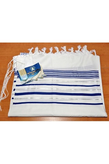 Talitnia Châle en laine Bleu et argenté 45, bleu et argent 