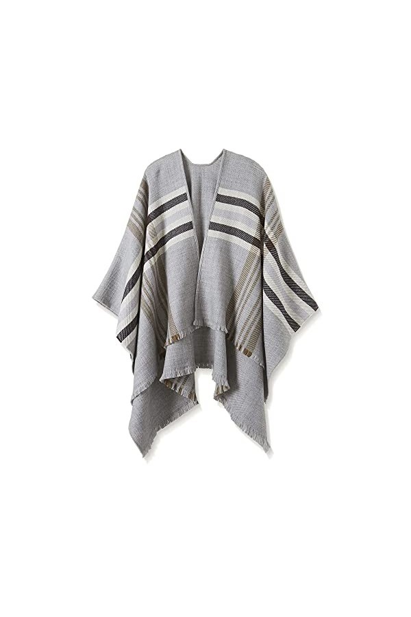 Breezy Lane Poncho à carreaux pour femme avec pompon ouvert sur le devant pour lautomne et lhiver, Couleur 27, taille uniqu