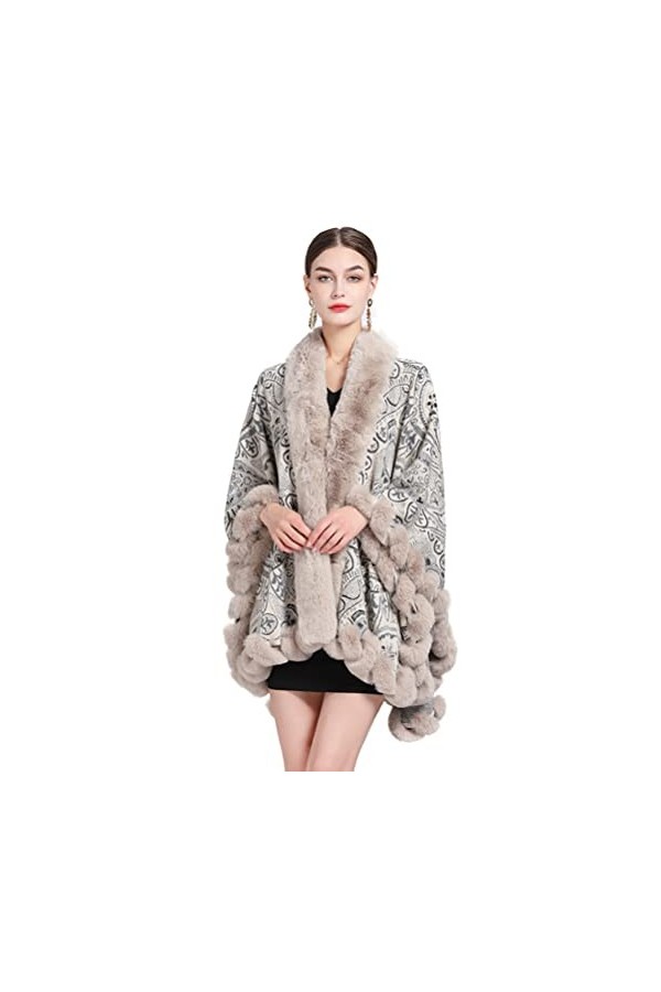 Safastaby Femme Hiver Fausse Fourrure Cape Chaud Ponchos Châles, Écharpe Châle Etole Cachemire Grande,Jaune