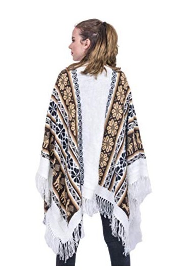 Gamboa - Châle en alpaga Ruana pour femme - Motif fleurs et lamitas, marron, taille unique