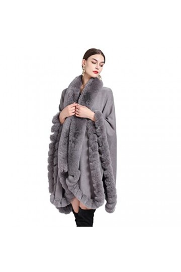 Safastaby Hiver Fausse Fourrure Cape Chaud Tricoté Ponchos Châles pour Robe de Soirée Veste Hiver Mariage Châle Manteau,Gris