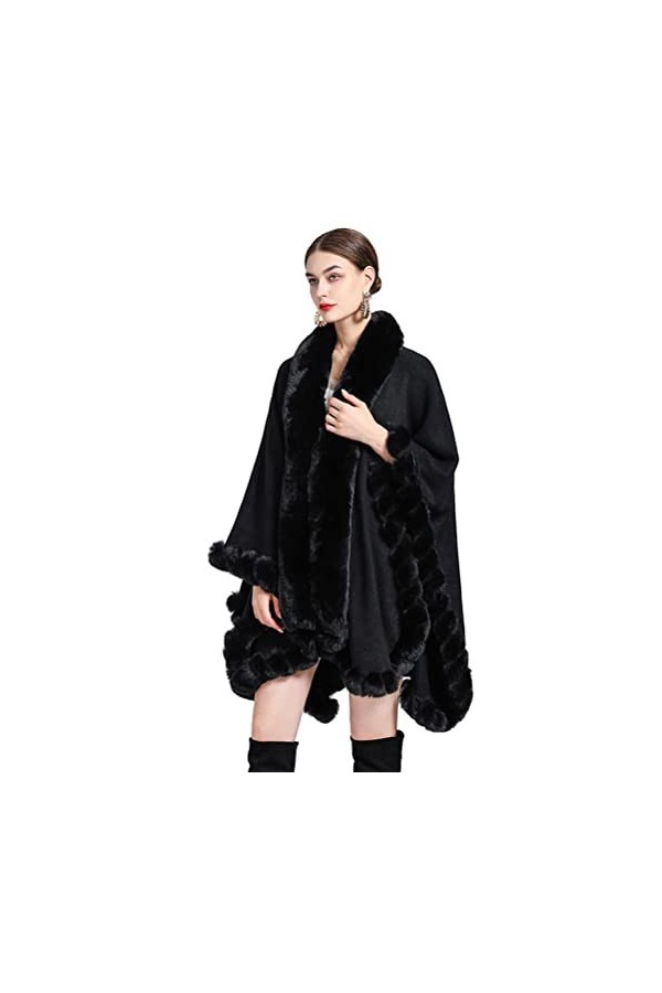 Safastaby Hiver Fausse Fourrure Cape Chaud Tricoté Ponchos Châles pour Robe de Soirée Veste Hiver Mariage Châle Manteau,Gris