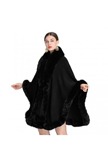 Safastaby Femmes élégant Hiver Faux Renard col de Fourrure Cardigan châle de mariée de Noce châle Manteau,Noir