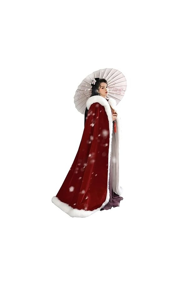 Hanfu Cape Hanfu Pour Femme Rouge Châle De Mariage Épais En Polaire Châle À Col En Fourrure De Style Chinois Color : Red, Ta