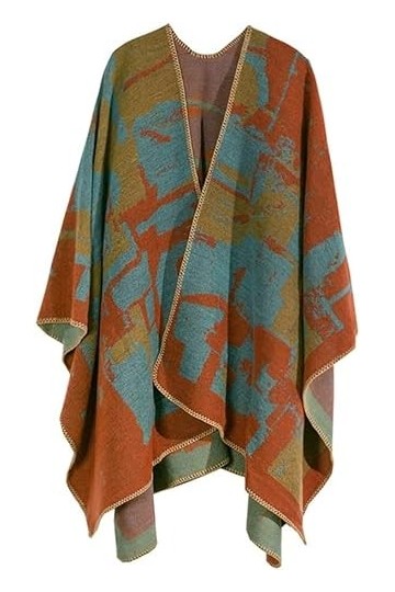 Châle Poncho Cape Cardigan pour Femme, Châle Wraps, Rétro Épais Doux Couverture Chaude Cape Cardigan Foulards Ouvert Avant Po