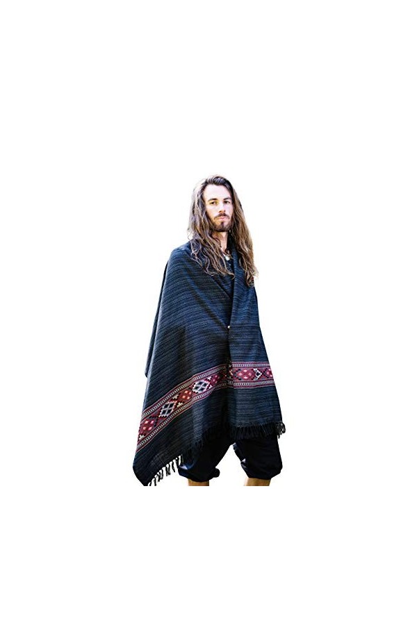 JHANA Couverture de prière de méditation confortable en cachemire gris et noir laine de yak tibétain Lahsa Tribal celtique br