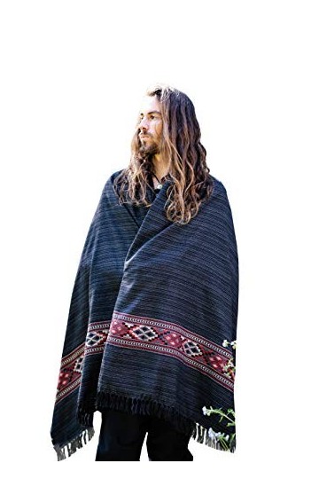 JHANA Couverture de prière de méditation confortable en cachemire gris et noir laine de yak tibétain Lahsa Tribal celtique br