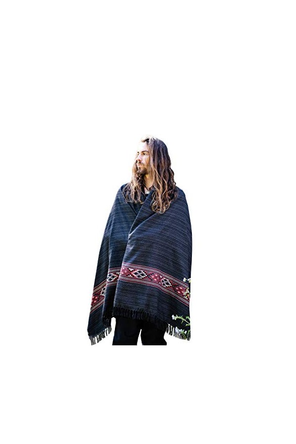 JHANA Couverture de prière de méditation confortable en cachemire gris et noir laine de yak tibétain Lahsa Tribal celtique br