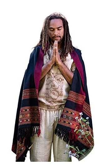 SAMADHI Couverture de prière de méditation confortable en cachemire noir laine de yak tibétain Lahsa Tribal celtique brodé Bo