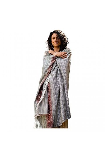 JHANA Couverture de prière de méditation confortable en cachemire blanc et gris laine de yak tibétain Lahsa Tribal celtique b