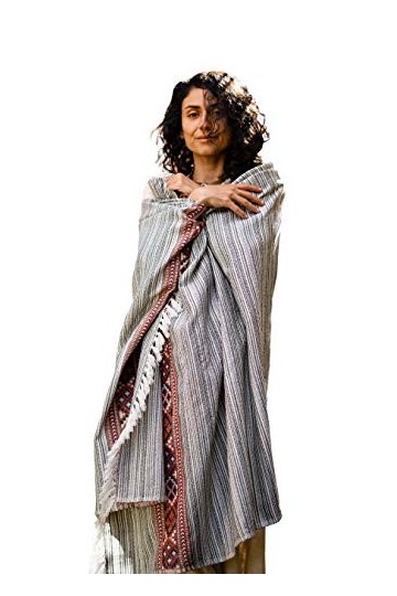 JHANA Couverture de prière de méditation confortable en cachemire blanc et gris laine de yak tibétain Lahsa Tribal celtique b